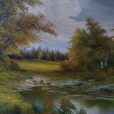 C.Iness, table, House near the pond, 100 X 70 cm