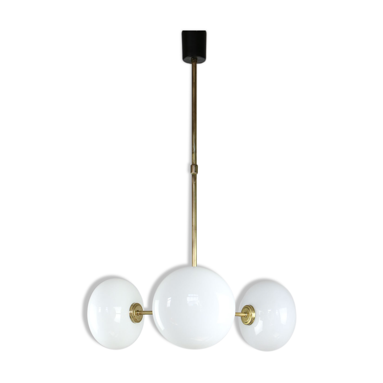 Mid-century brass and opaline glass chandelier