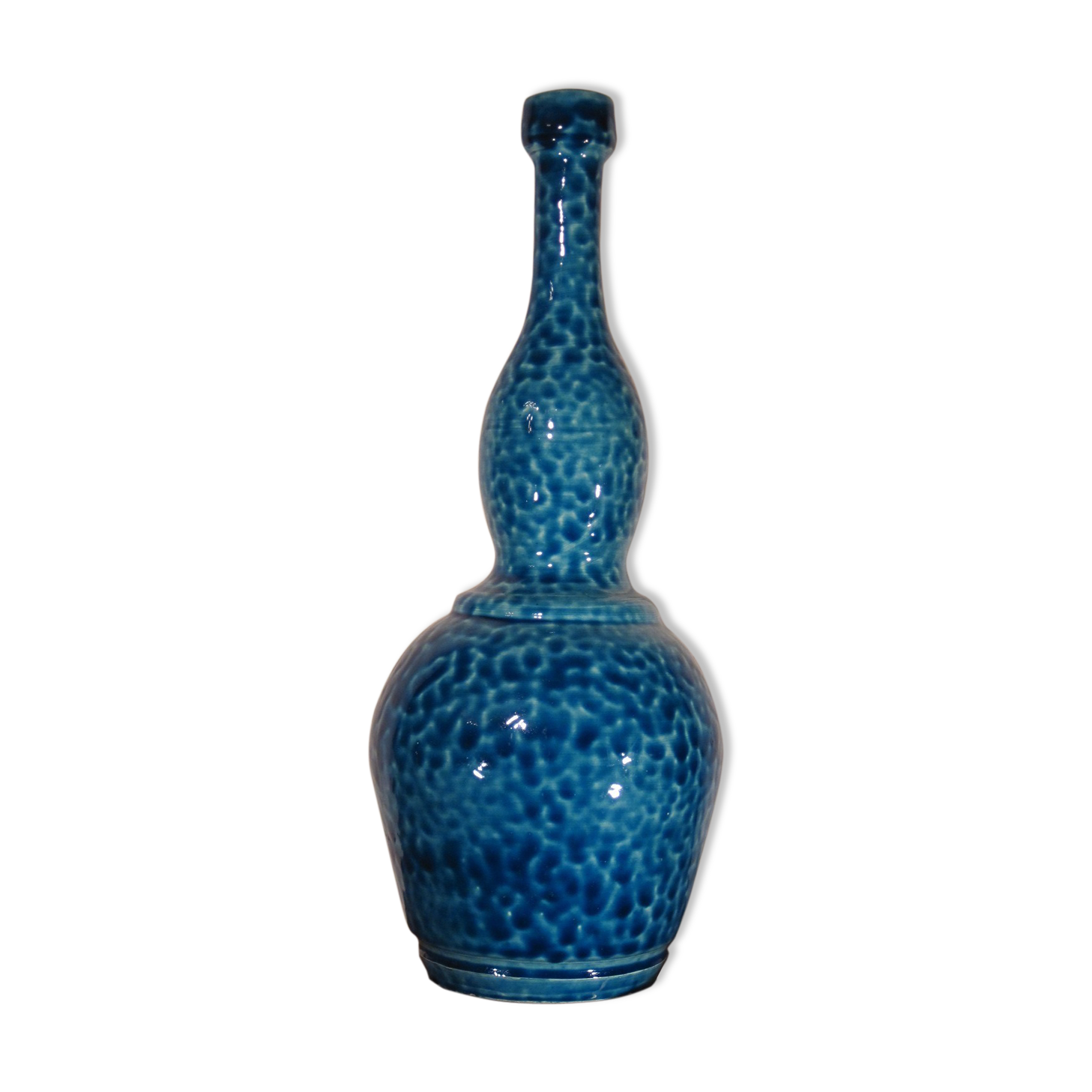 Vase signed blue modernist ceramic bottle bouhey 1973