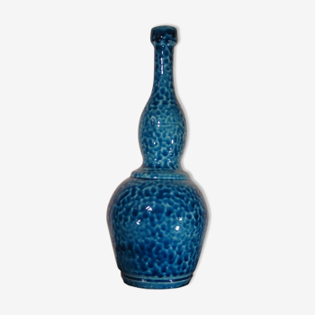 Vase bouteille céramique moderniste bleu signé bouhey 1973