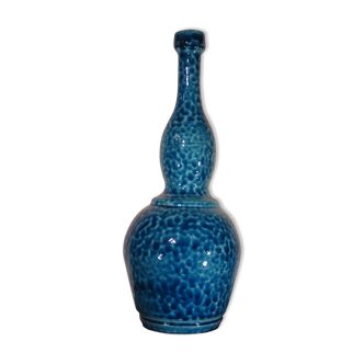Vase bouteille céramique moderniste bleu signé bouhey 1973