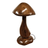Hand-carved wooden mushroom table lamp with integrated LED