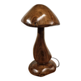 Hand-carved wooden mushroom table lamp with integrated LED