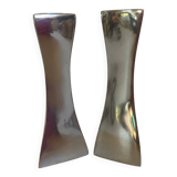 Pair of small silver triangular candlesticks