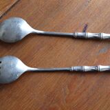 Silver salad servers, bamboo shape, vintage 1960