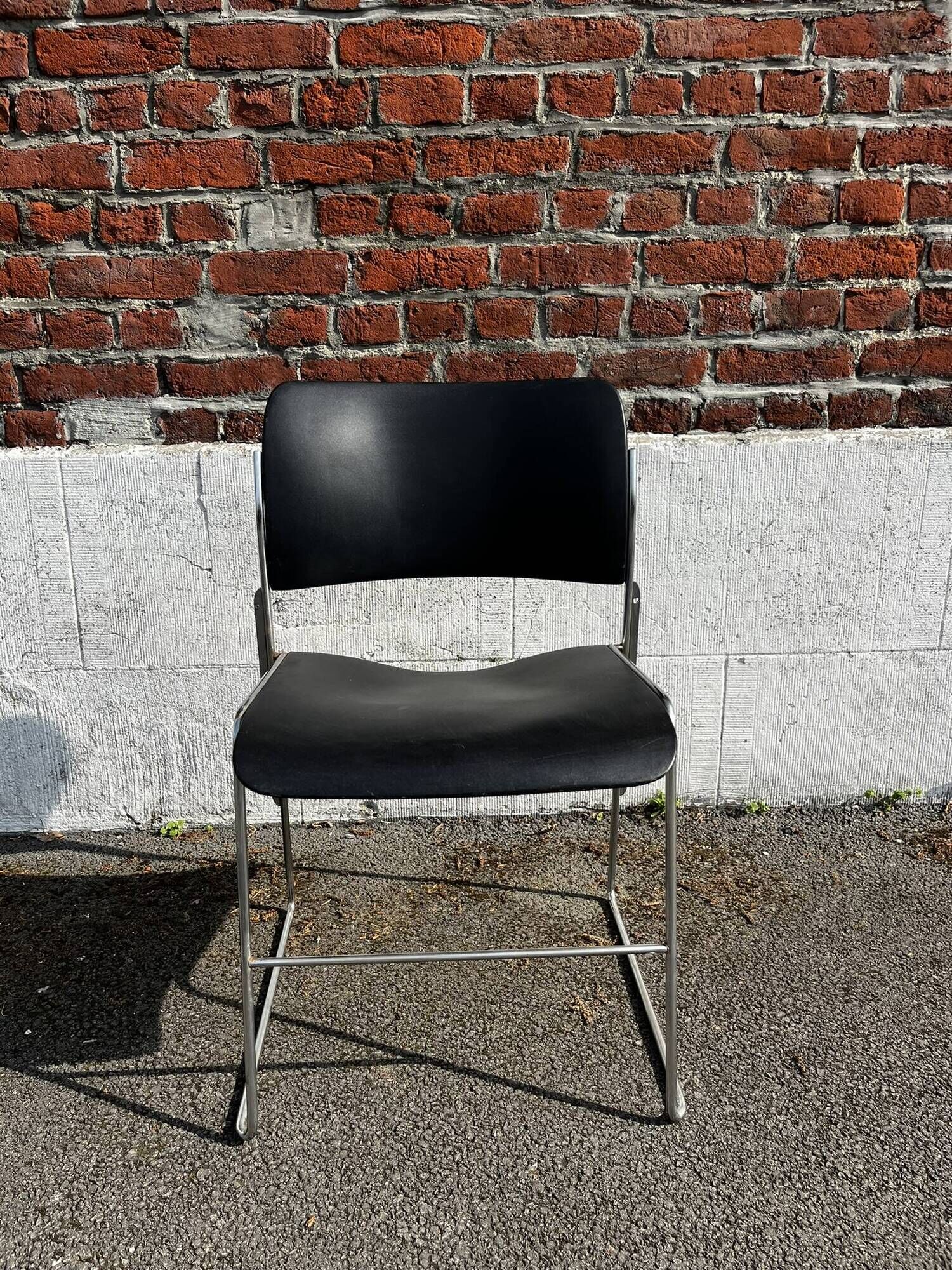Set of 6 black metal chairs, model GF 40/4 by David Rowland.