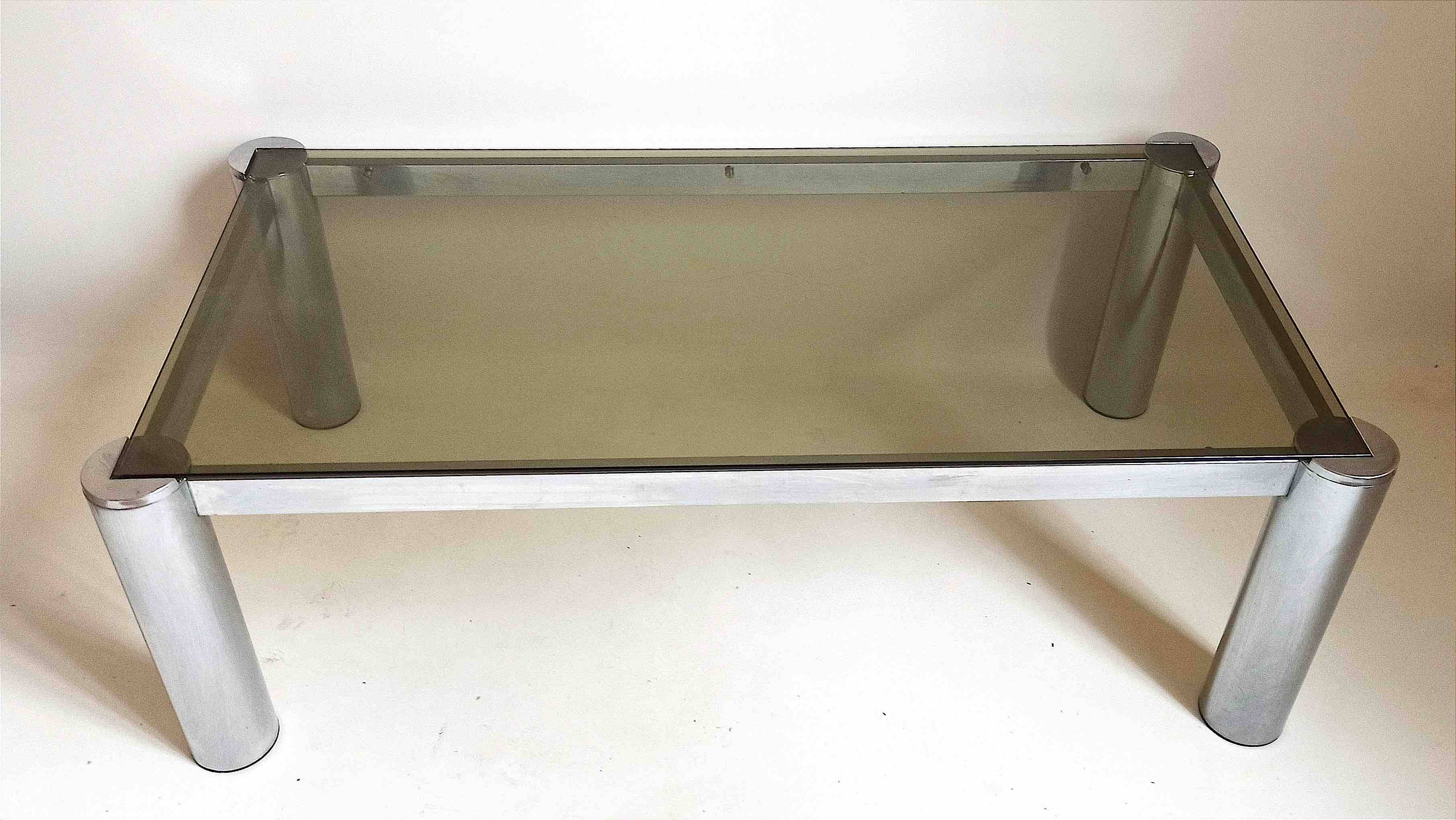 Rectangular coffee table 70s chrome and smoked glass 105 x 55.1 x 35.5 cm height
