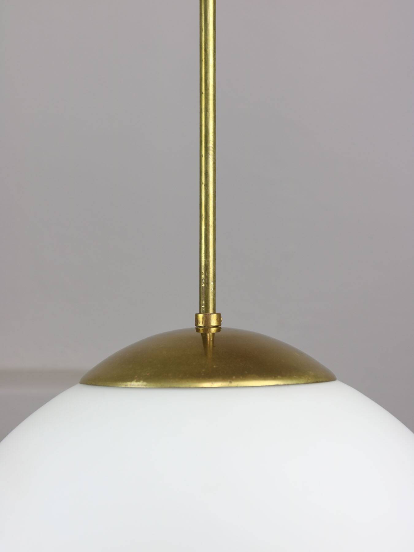 Large mid-century italian opaline & brass sphere pendant lamp