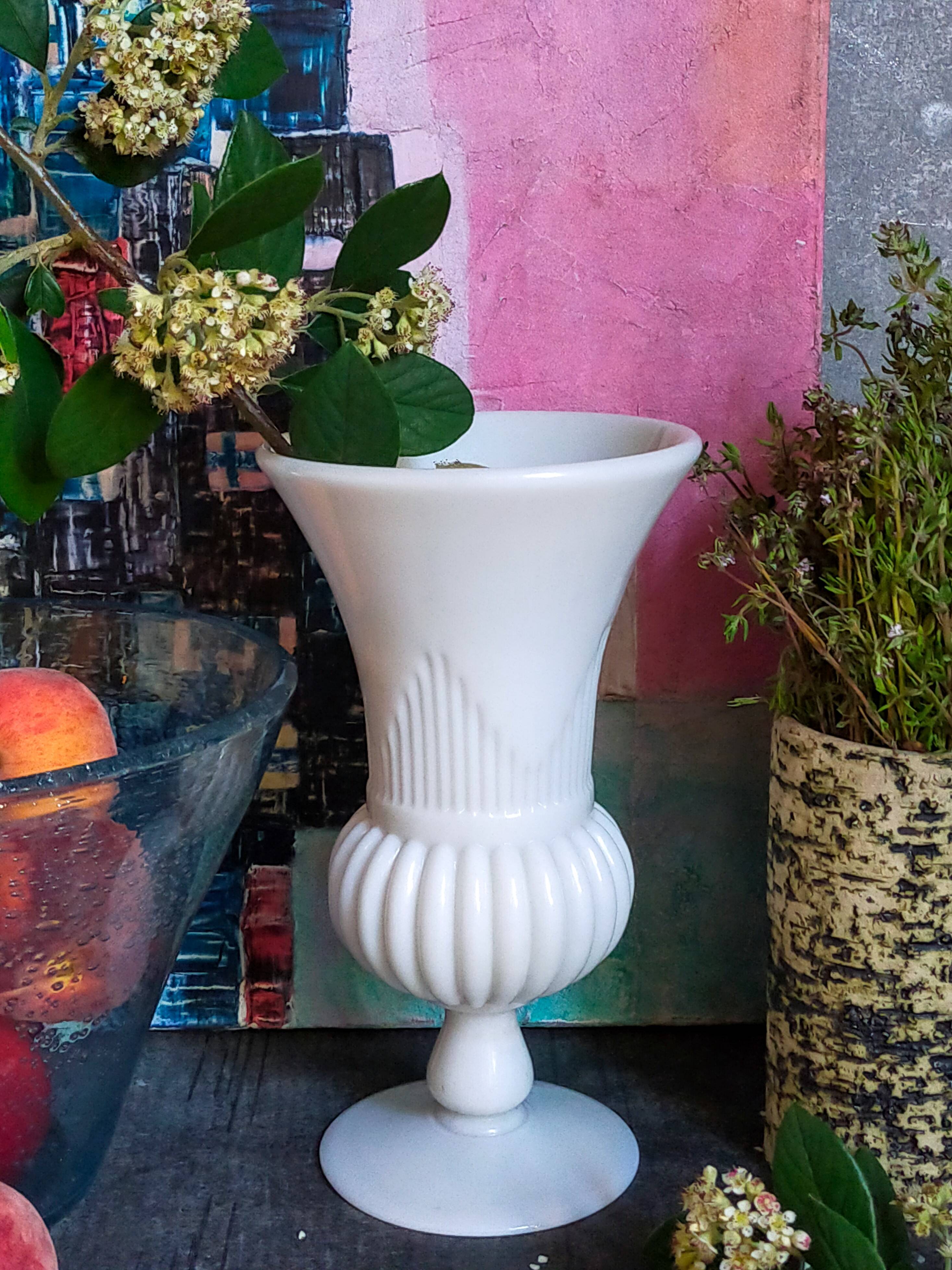 Antique milk glass baluster vase early 20th century