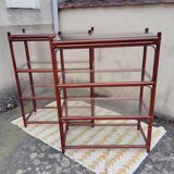 Rattan shelf with 4 clear glass shelves
