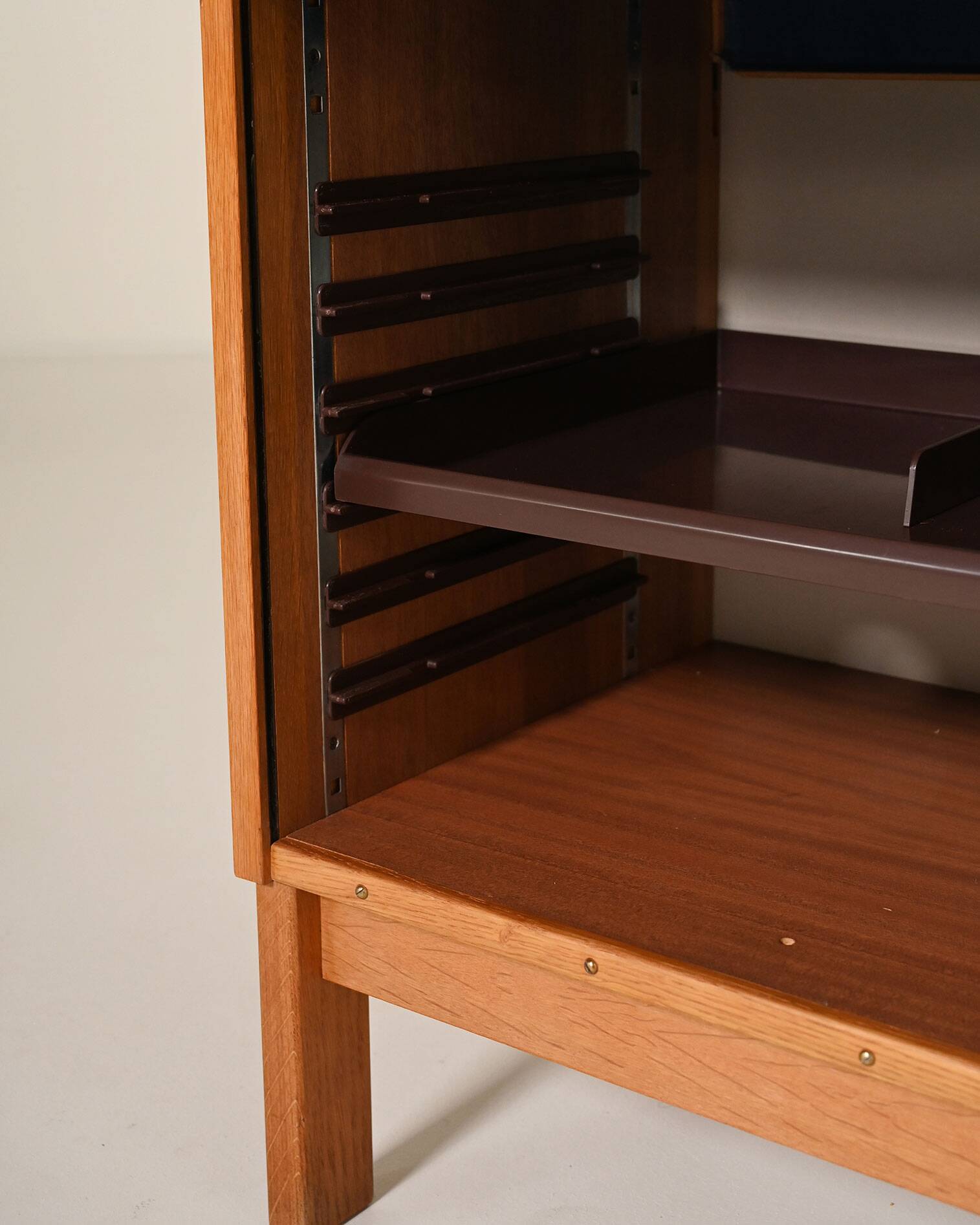 Oak cabinet with tambour doors with upper shelves, 1960s