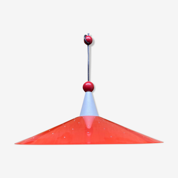 Retro Red Designer Pendant Light | Metal Hanging Vintage Designer Lamp From The Mid-Century