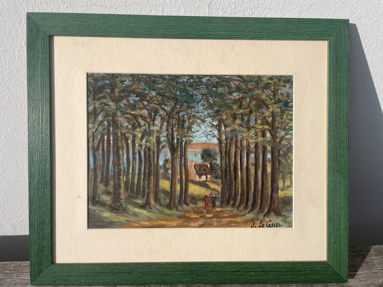 Peinture ancienne paysage breton cadre bois