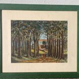 Peinture ancienne paysage breton cadre bois