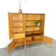 Vintage wooden sideboard with sliding glass doors and drawers