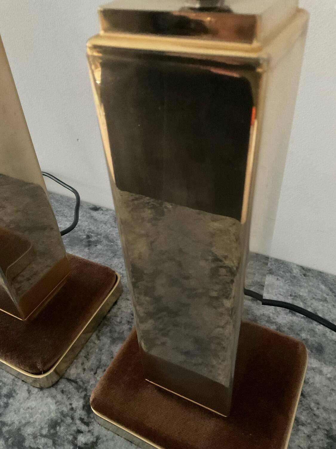 Pair of Hollywood Regency brass table lamps from the 1970s.