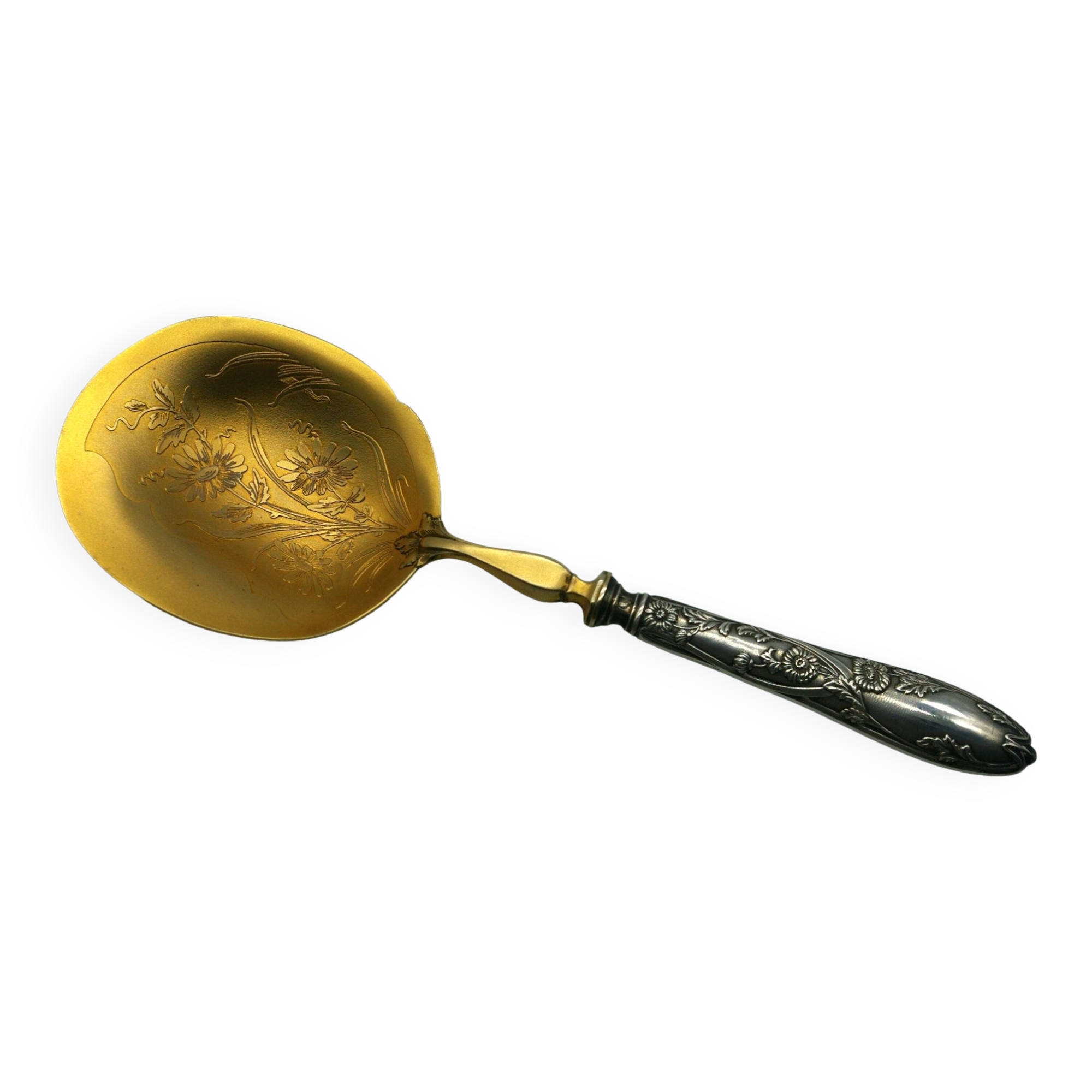 Cream Strawberry Scoop Art Nouveau floral decoration - Minerva filled silver handle Condition: --