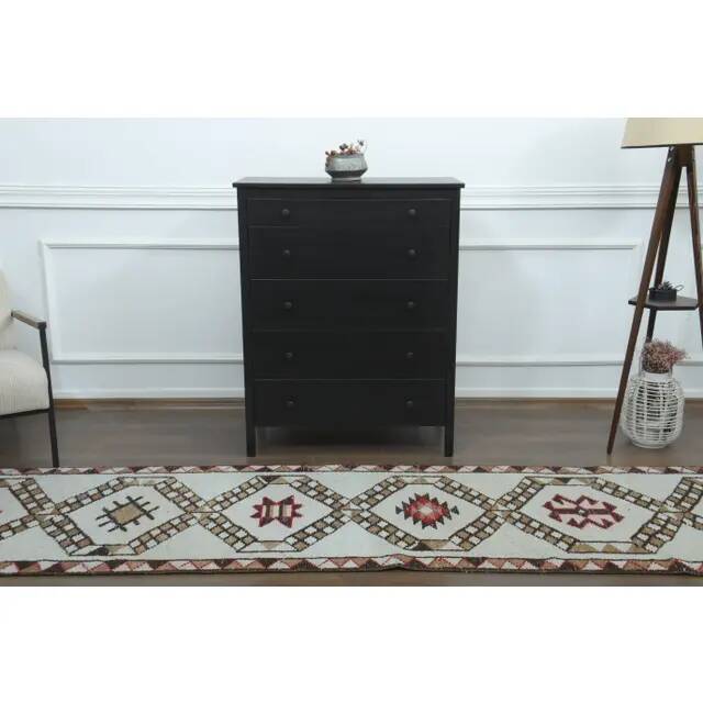 1970s Vintage Turkish Hand-Knotted Wool Cotton Beige Runner Rug 86x375