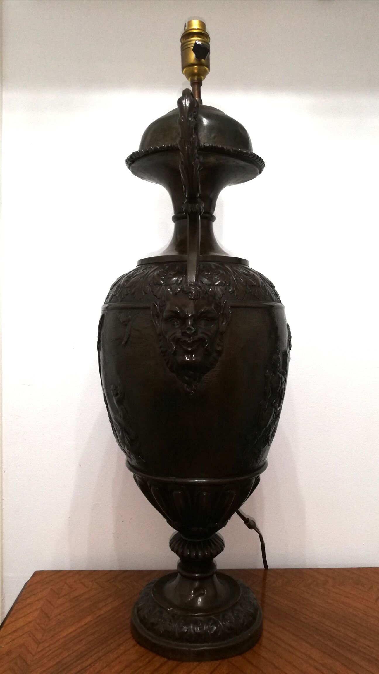 Patinated bronze lamp base medal