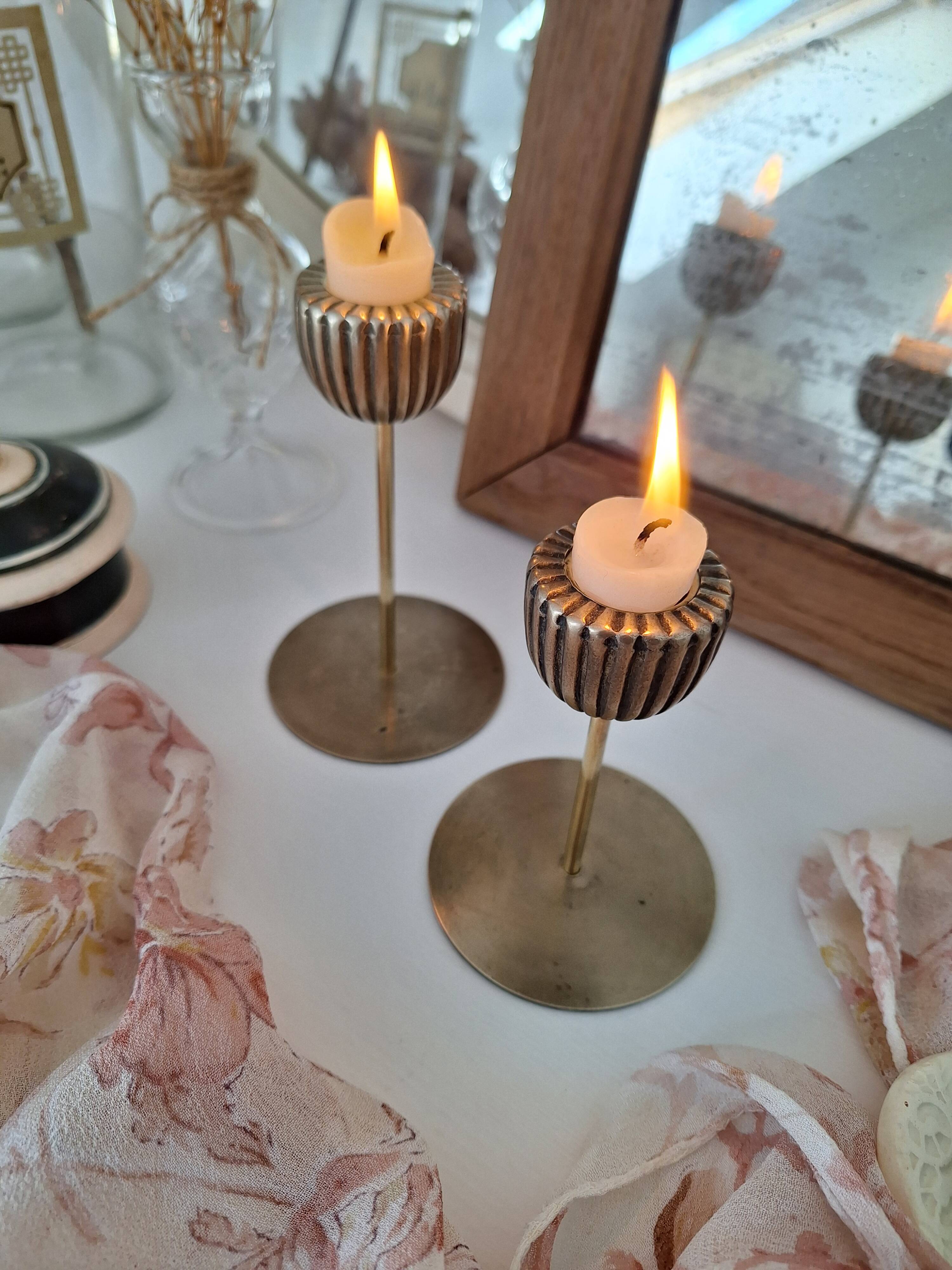 Vintage gold tulip candle holder