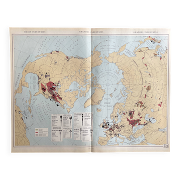 Old map of Major Global Industries — Polar projection