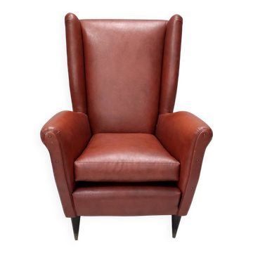 Skai Wingback Armchair Attr. to Mod. 512 attr. to Gio Ponti Produced by ISA