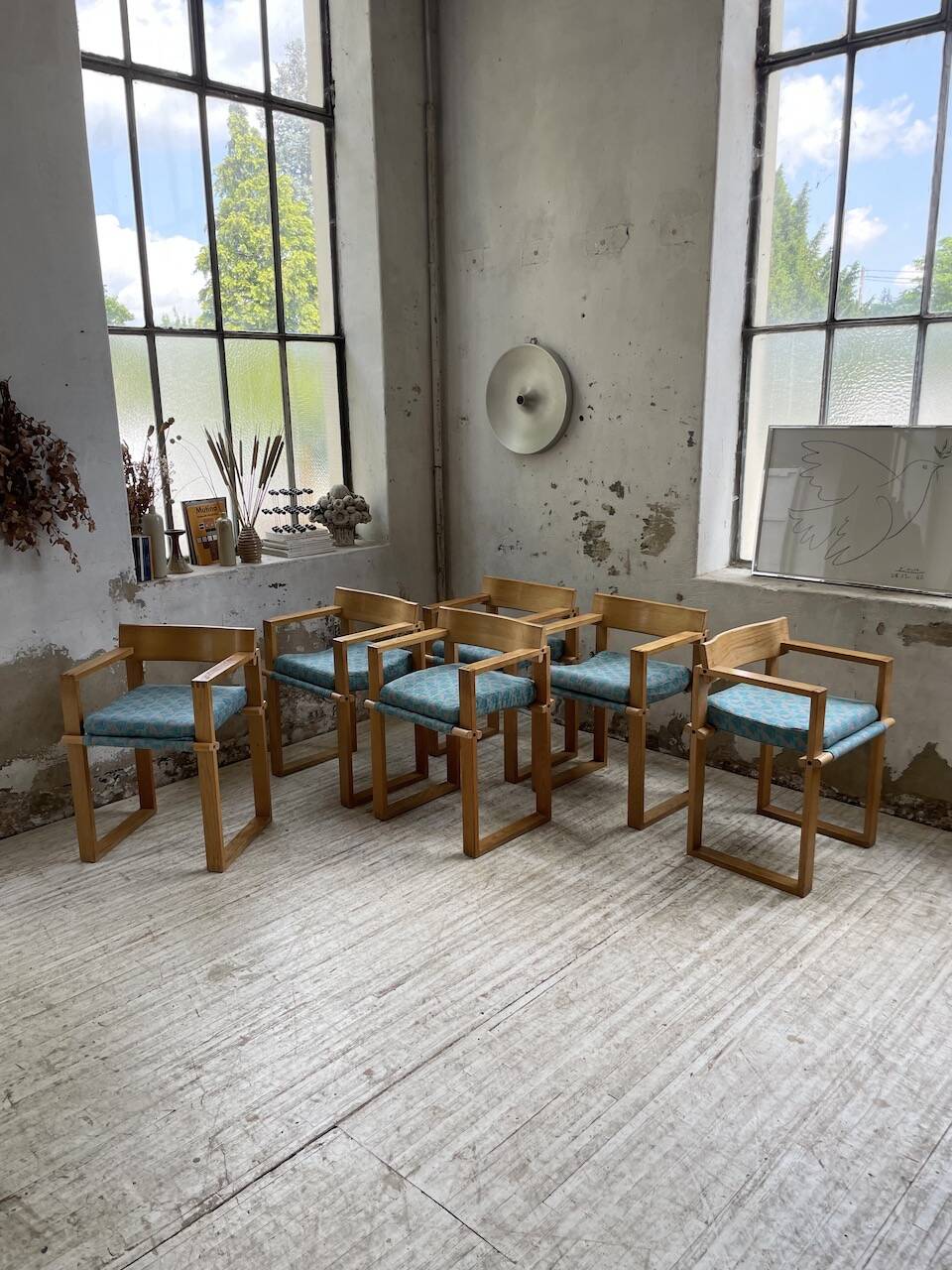 Set of 6 oak chairs with armrests Ate Van Apeldoorn