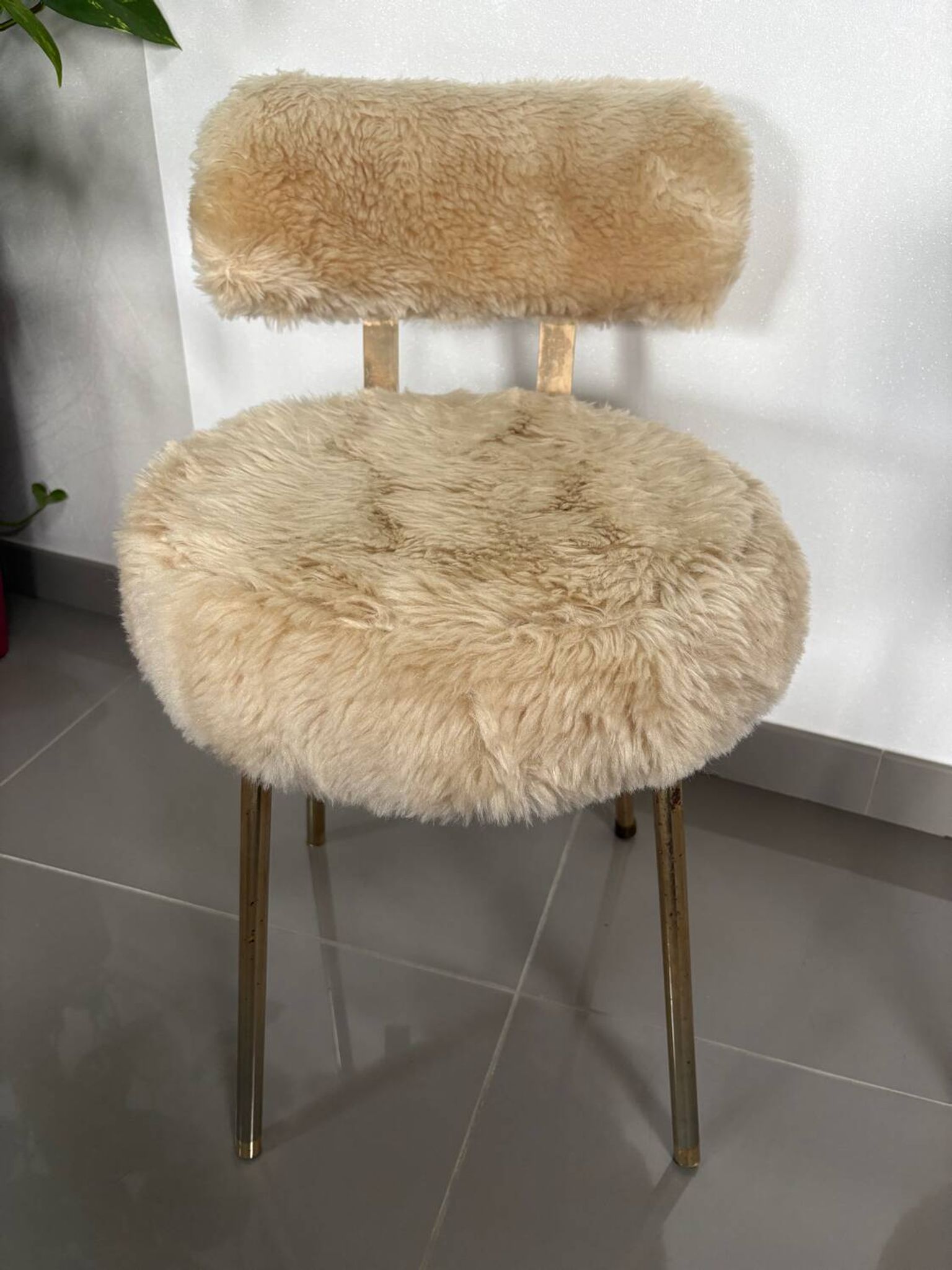 Pair of vintage chairs in beige Dralon® and gold metal.