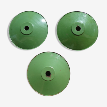 Set of 3 green lampshades in vintage enamelled sheet metal