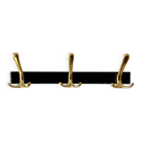 Vintage coat rack in lacquered metal with three golden aluminum hooks