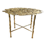 Carved brass coffee table with ginkgo decor