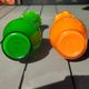 Pair of Vintage 70s Pop Art Opaline Vases – Green & Fluorescent Orange 20cm