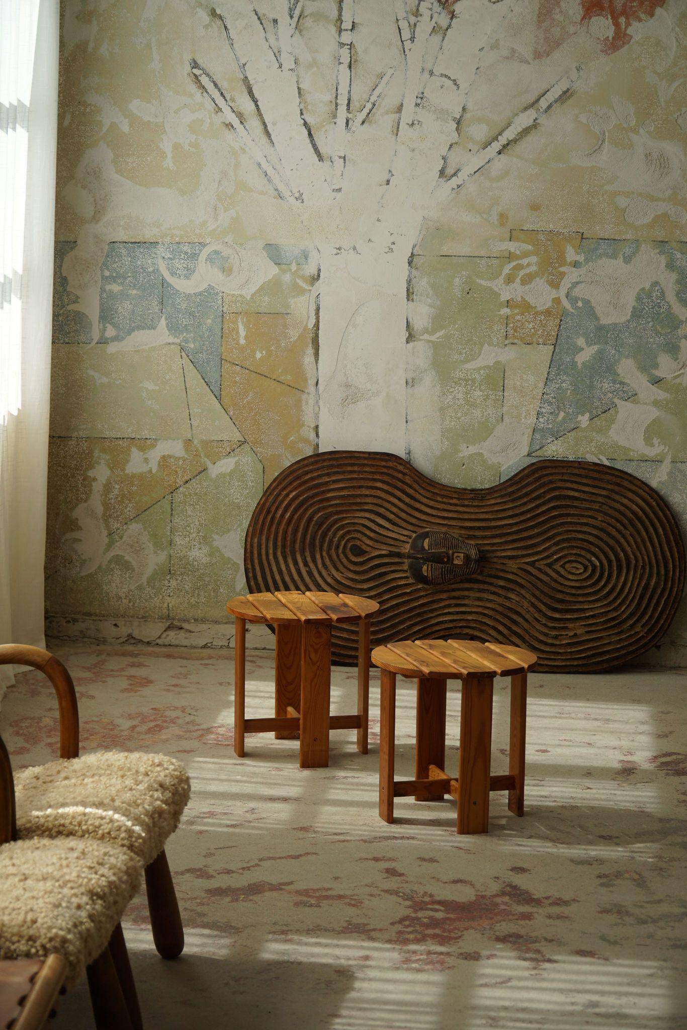 Pair of pine stools by a Swedish cabinetmaker, mid-century, 1960s.