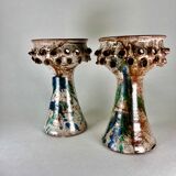Pair of candle holders in vintage Danish ceramic 1970 signed