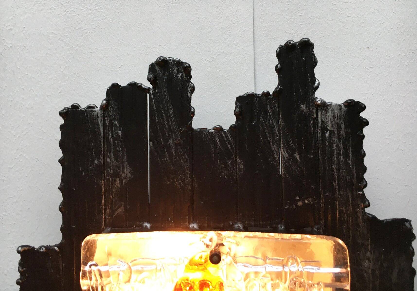 Vintage Italian brutalist wall light in wrought iron by Albano Poli for Poliarte, set of 2.