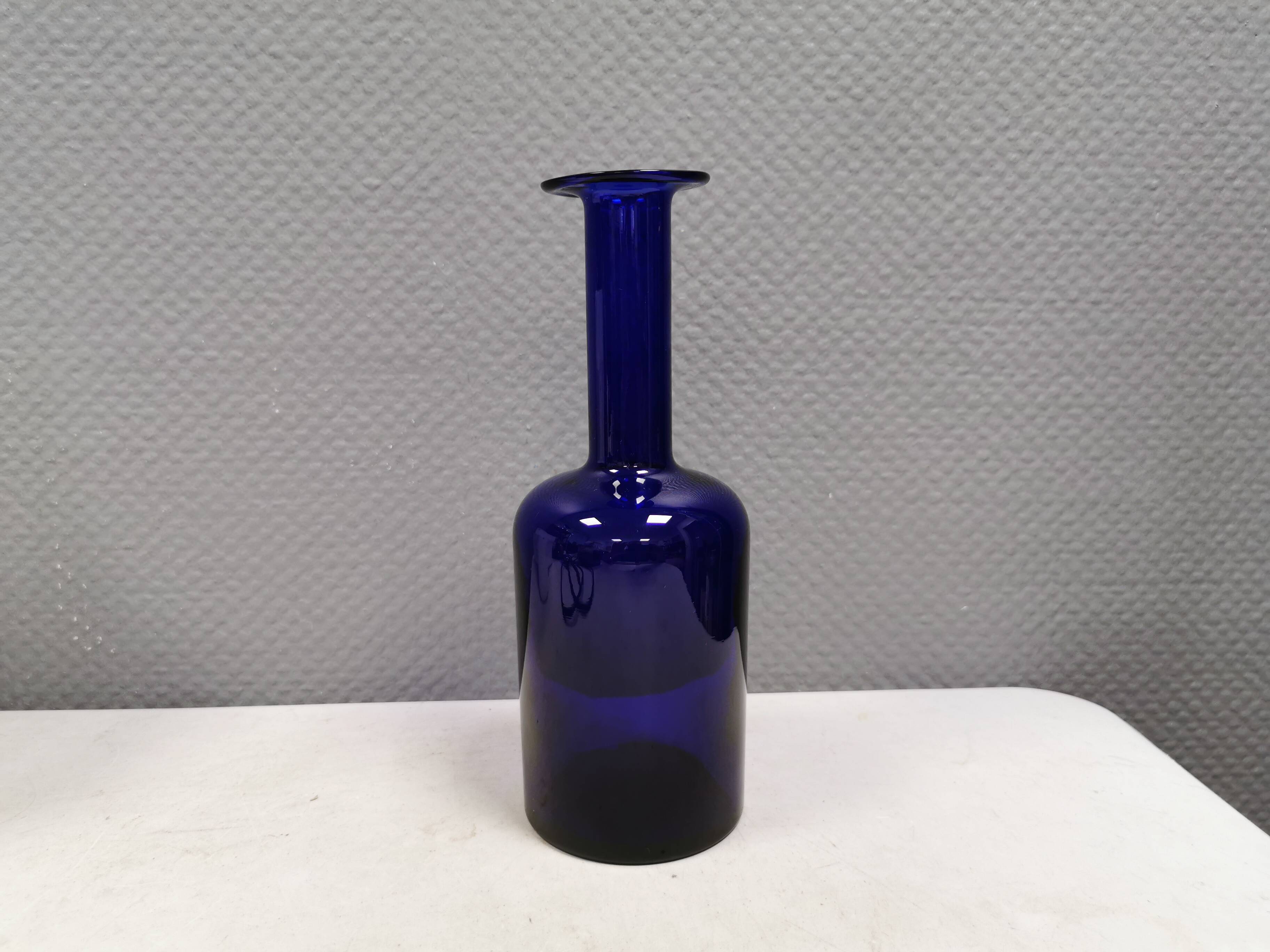 Huge blue glass vase by Otto Brauer for Holmegaard Denmark 1960s