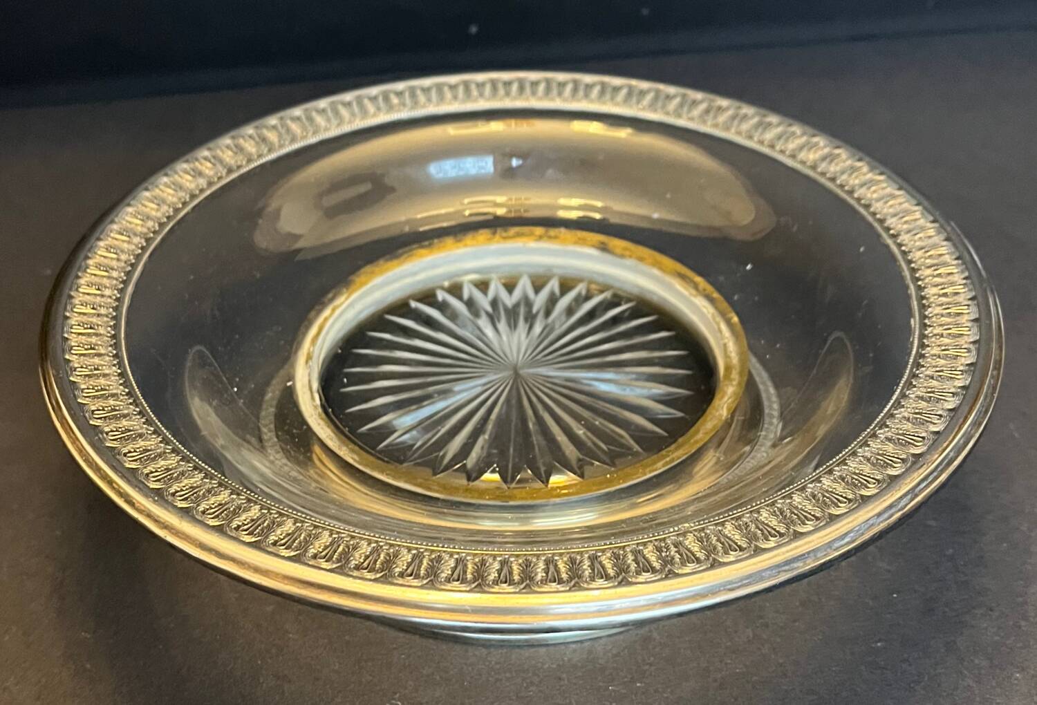 Cut glass and silver metal dish on pedestal