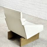 French Modernist Living Room Sofa Set In White Leather, 1950's