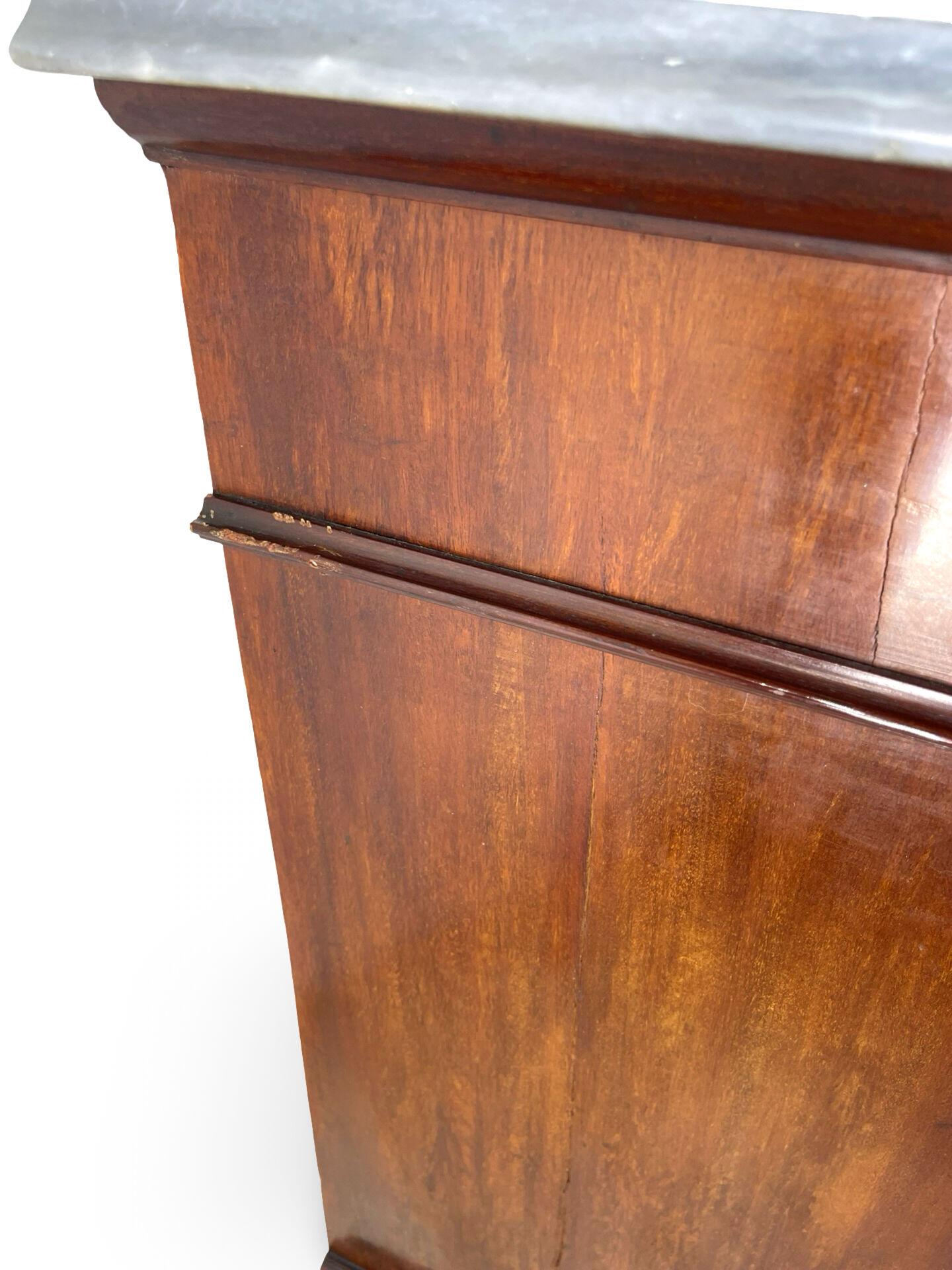 A pair of antique walnut bedside tables from the 1890s.