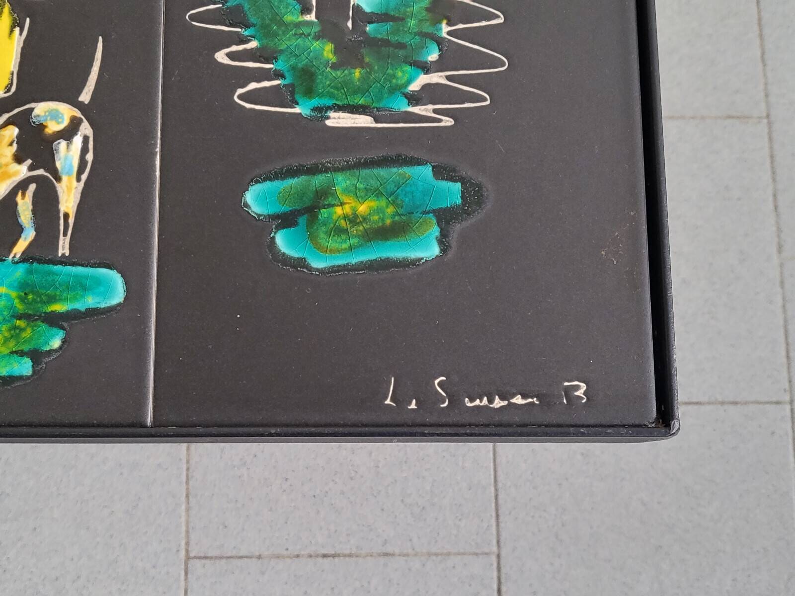 Vintage 1950 coffee table side table ceramic & metal hunting