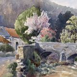 Tableau aquarelle maurice thevenin (1895-1967) val suzon (21) le pont