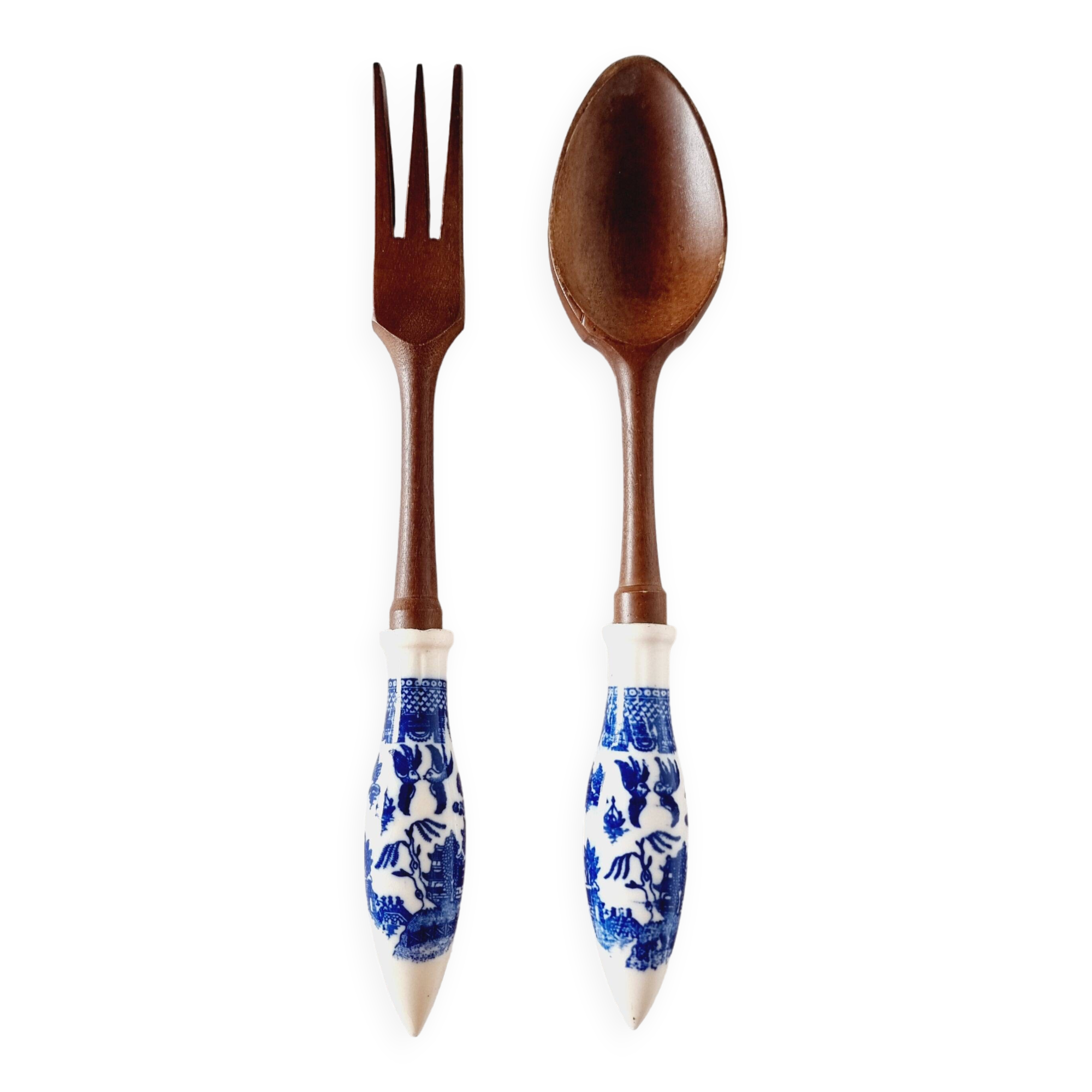 Couverts de Service Manche en Bois Décoration en Porcelaine