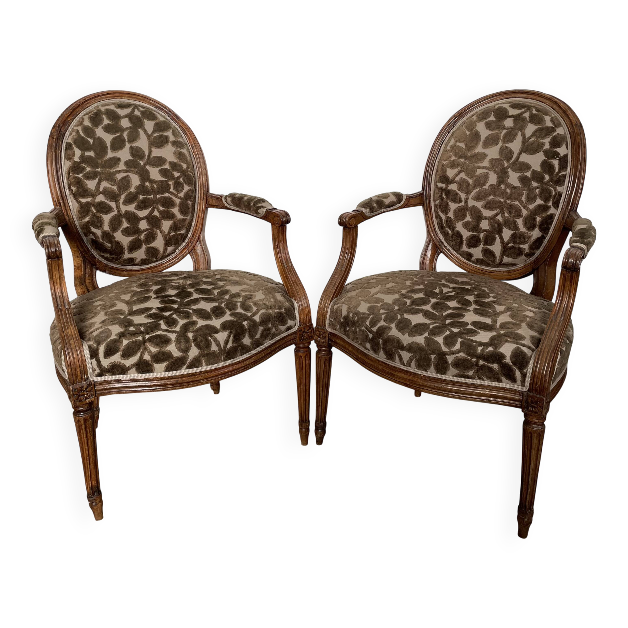Pair of Louis XVI period medallion armchairs