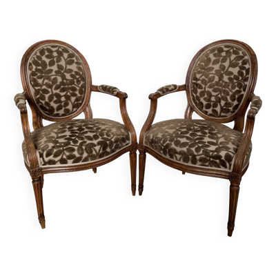 Paire de fauteuils Médaillon d'époque Louis XVI