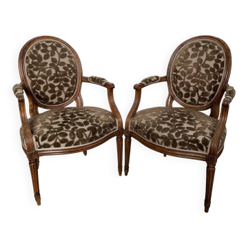 Pair of Louis XVI period medallion armchairs