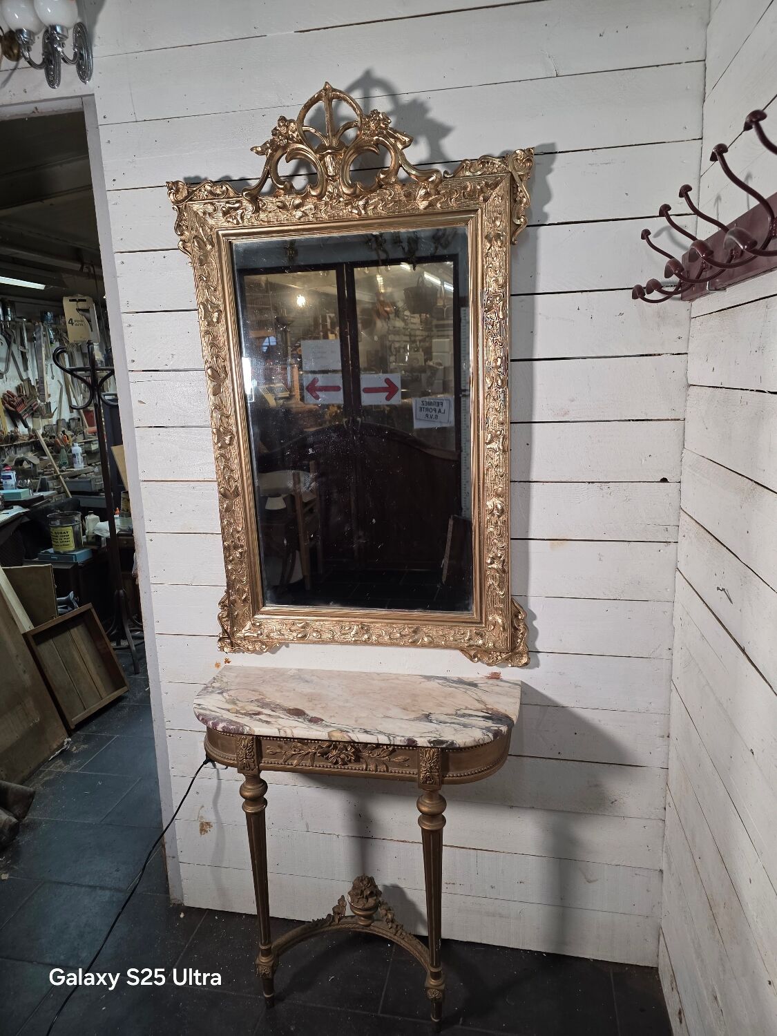 Antique Art Nouveau gilded mirror, 138cm