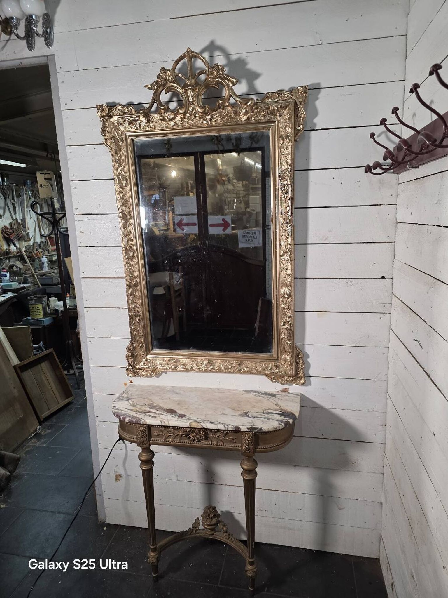 Antique Art Nouveau gilded mirror, 138cm