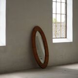 Large oval wall mirror in solid pine by Glasmäster Markaryd, Sweden, 1960s.