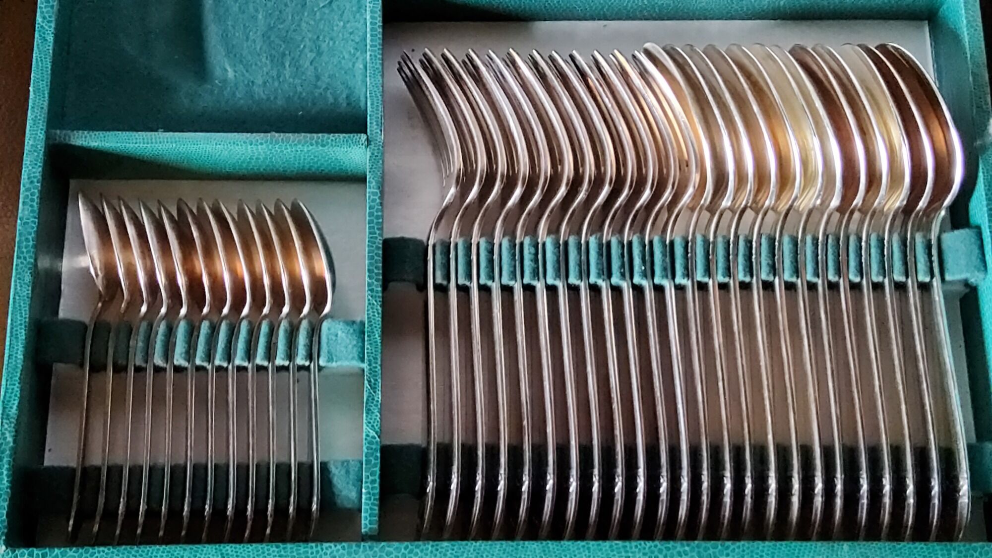 Silver metal cutlery set art deco goldsmith ATO 49 pieces