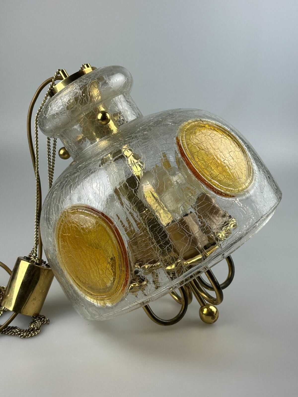 1960's 1970's brutalist ceiling lamp pendant lamp brass & murano glass